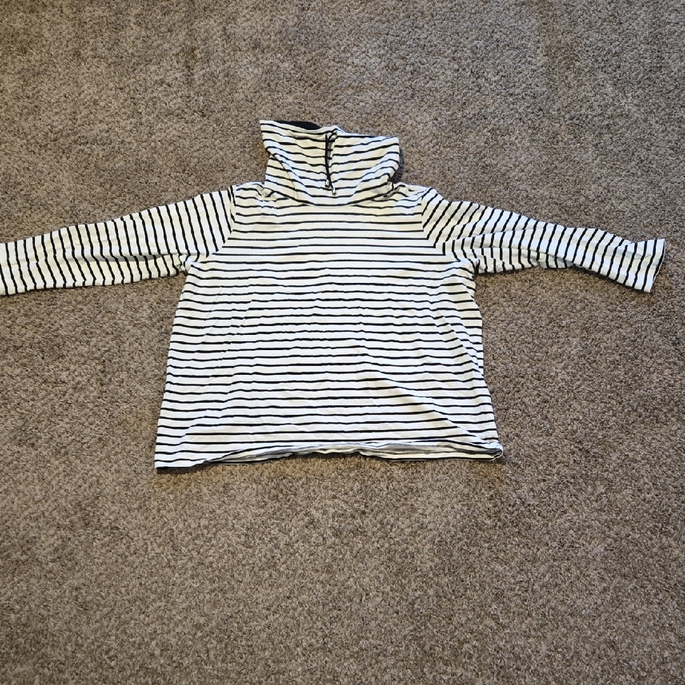 Susan Graver Women's Striped Cowl Neck Sweater - Black and White